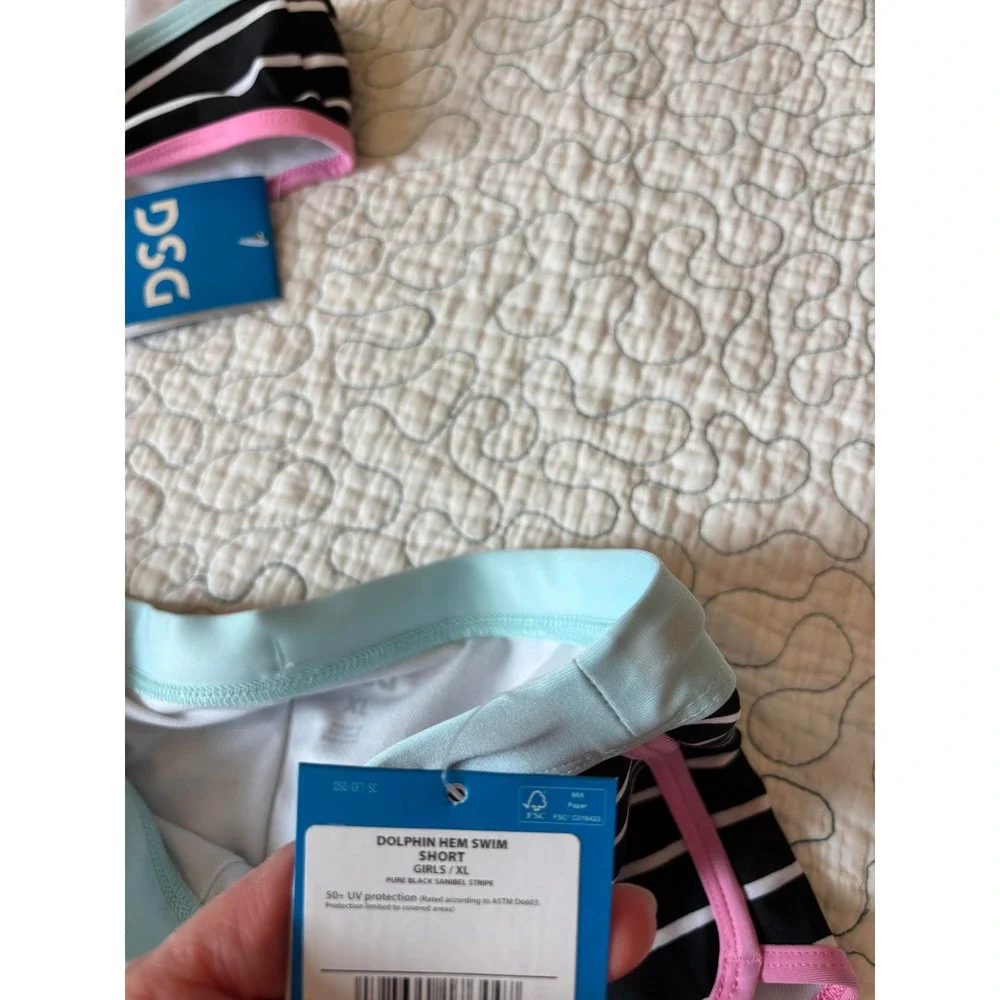 DSG Girls‎ Size XL Two Piece Swimsuit Black White Stripe